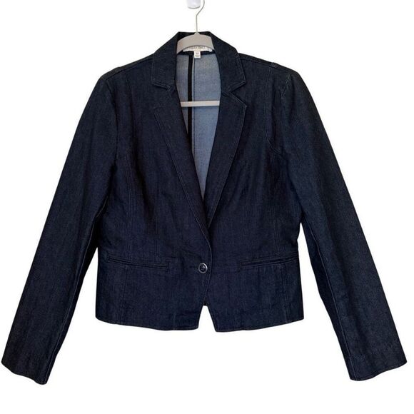 Ellen Tracy Dark Wash Denim Jacket Sz 10 Career, Preppy, Dark Academia - Picture 1 of 13